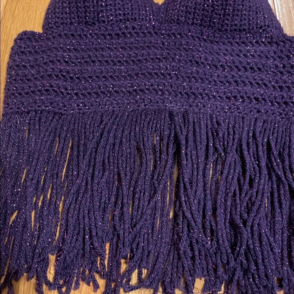 Handmade sparkly purple crochet fringe halter top - Picture 2 of 4
